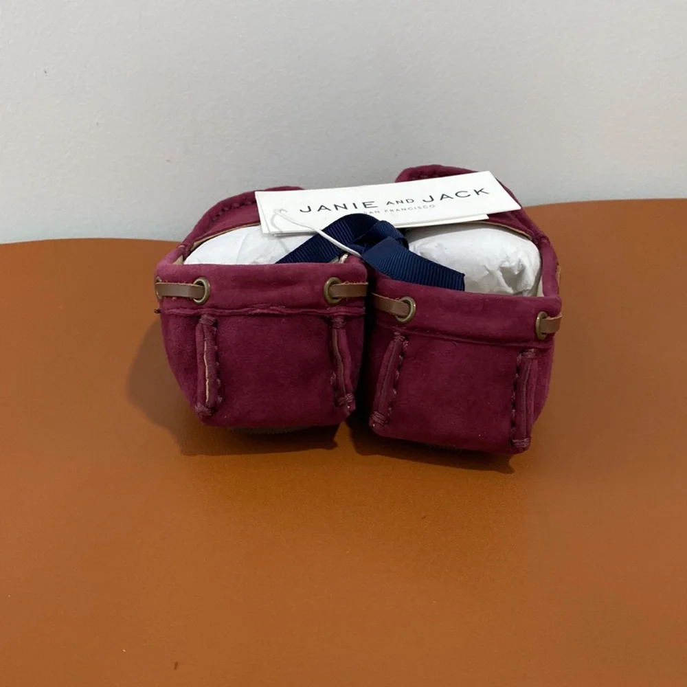 Boy’s Suede Leather Moccasins Shoes Janie And Jack Burgundy Size 9